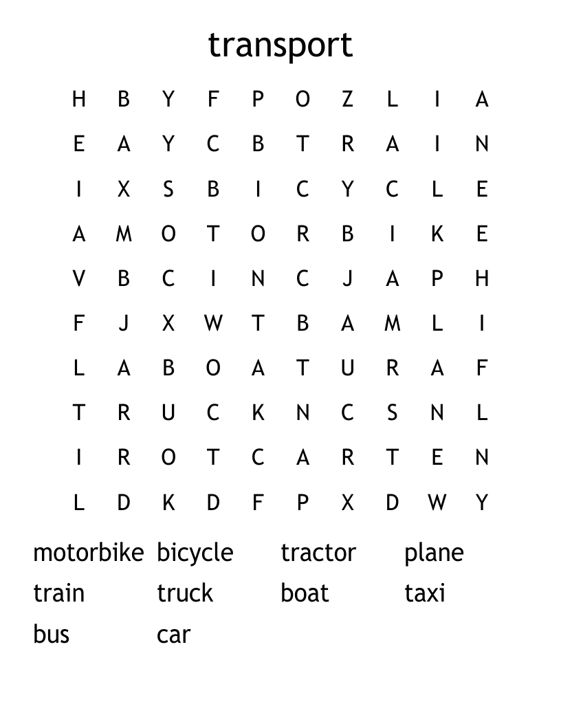 transport Word Search
