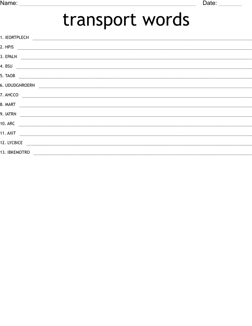transport words Word Scramble