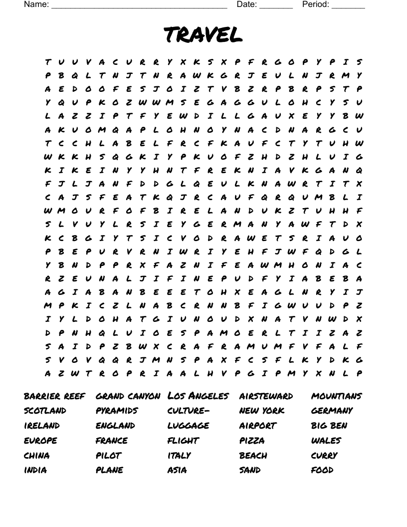 travel  Word Search