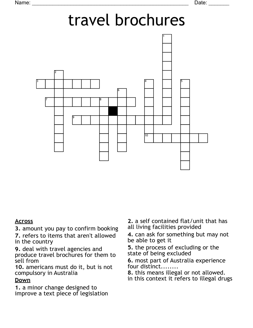 travel brochures Crossword