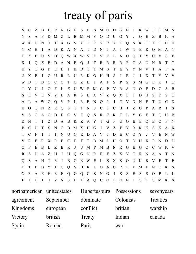 treaty of paris  Word Search
