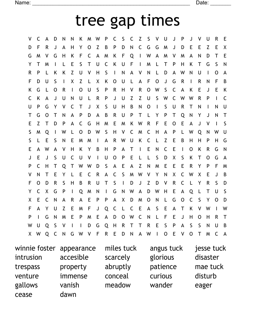 tree gap times Word Search