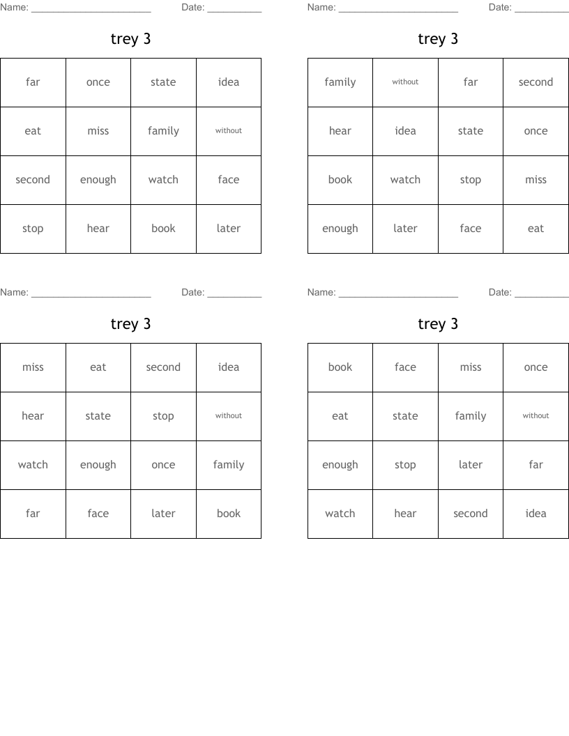 trey 3 Bingo Cards