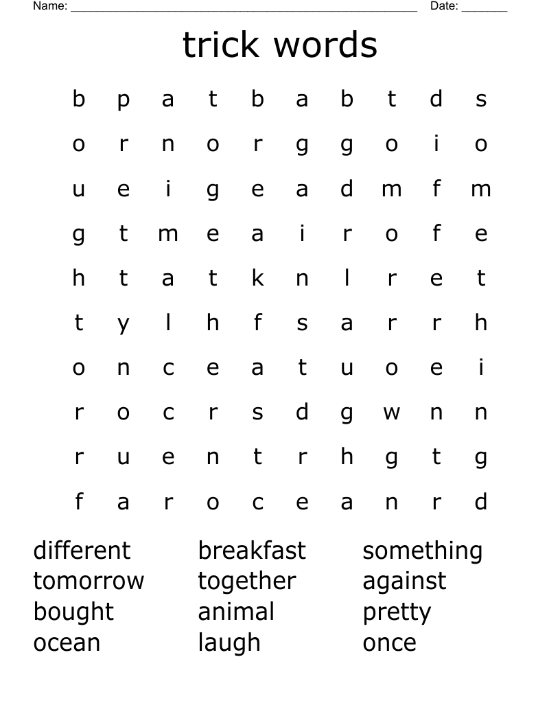 trick words Word Search