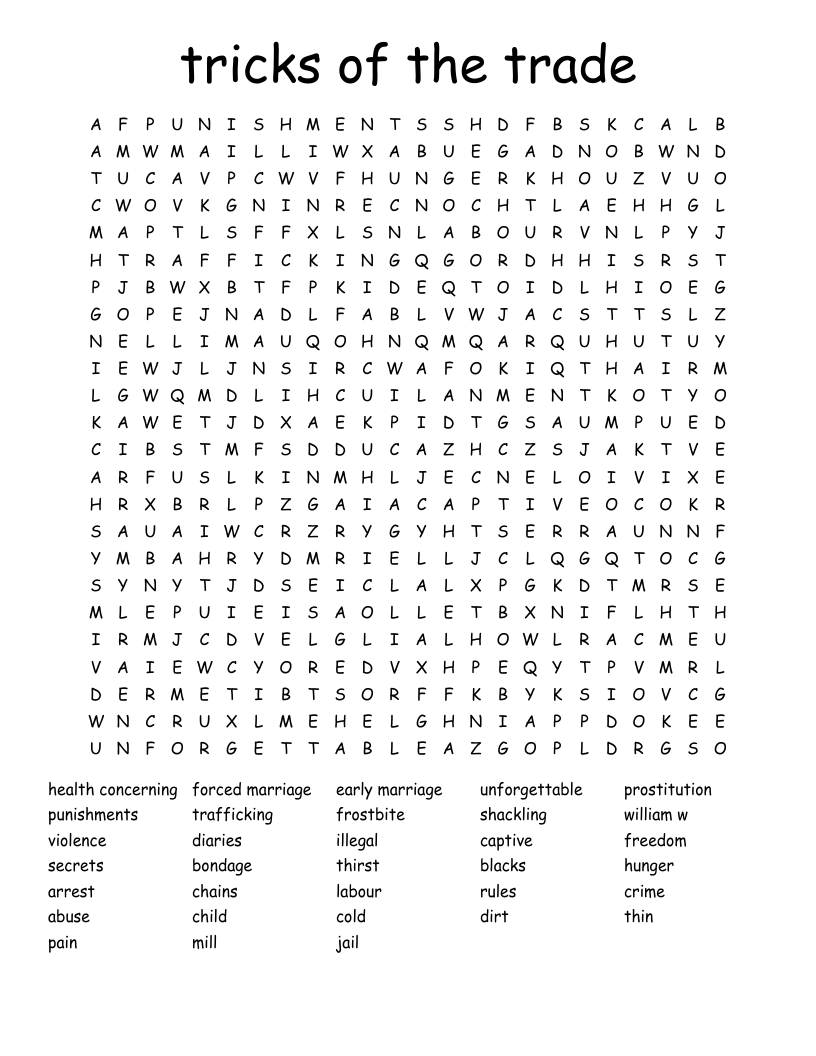 tricks of the trade Word Search