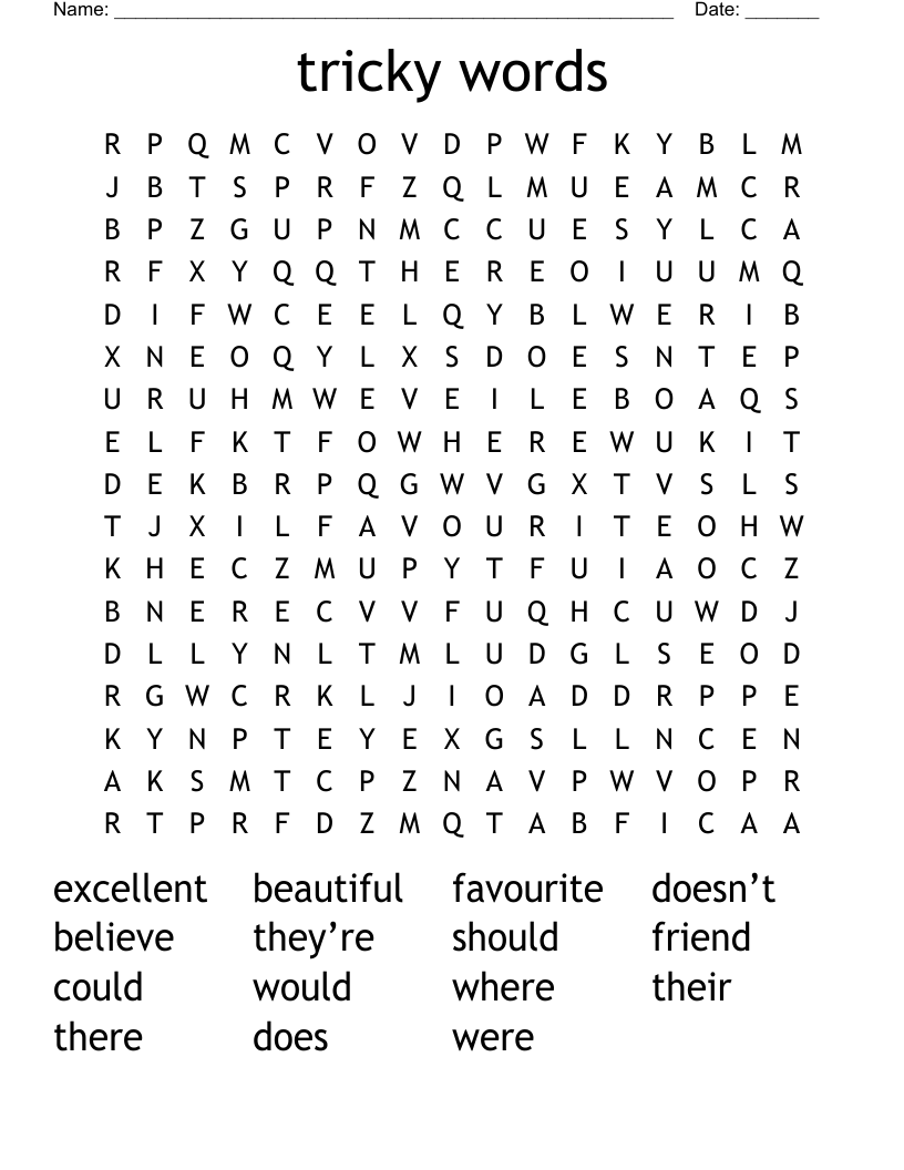 tricky words Word Search