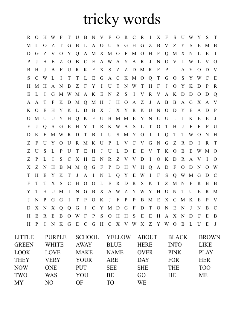 tricky words Word Search