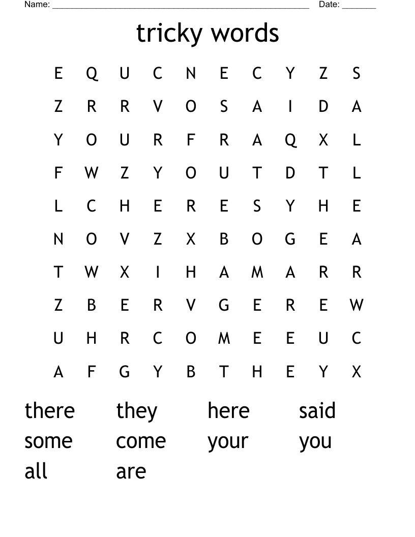 tricky words Word Search
