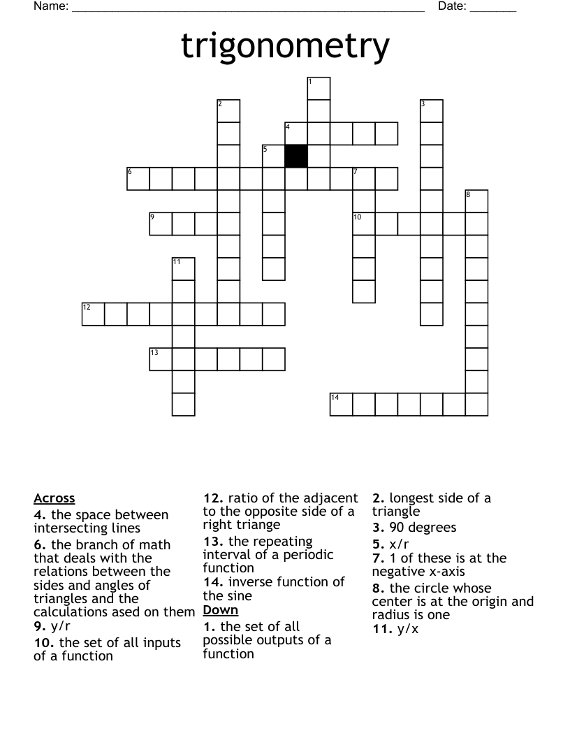trigonometry Crossword