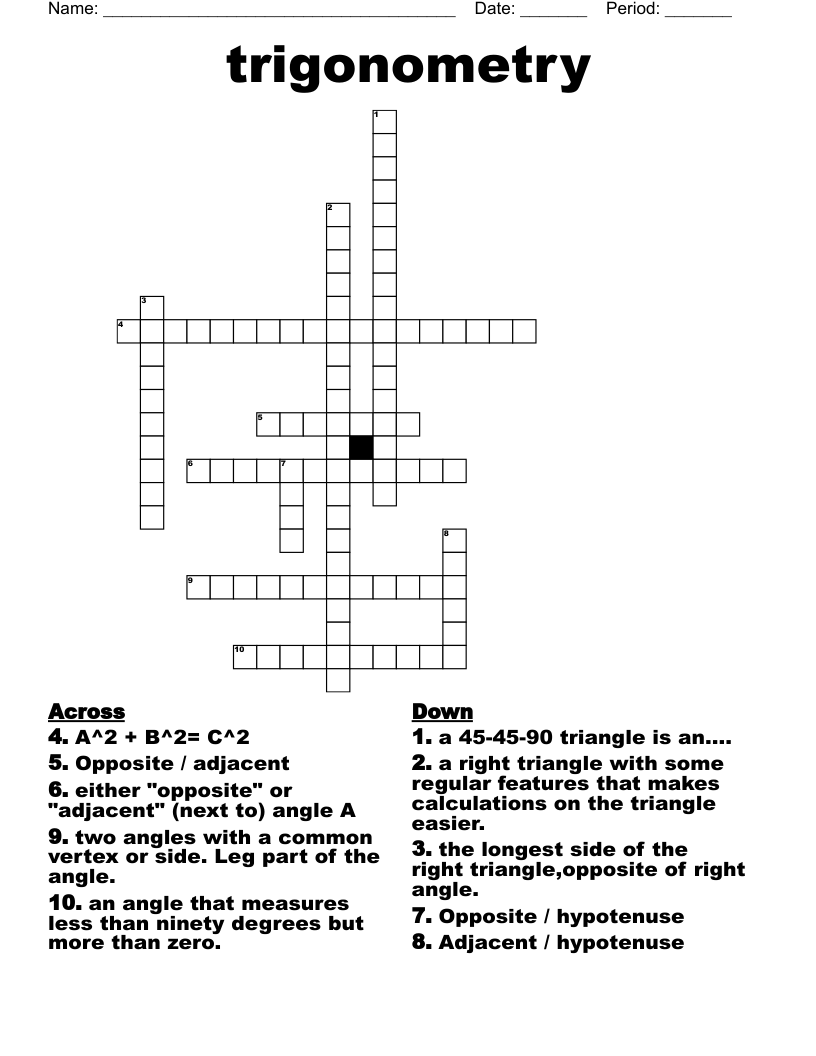 trigonometry Crossword