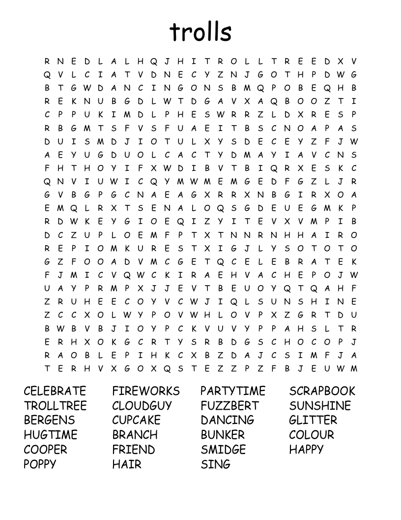 trolls Word Search