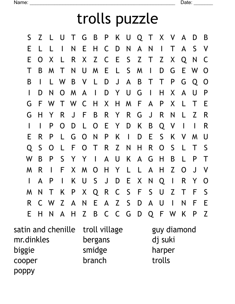trolls puzzle Word Search