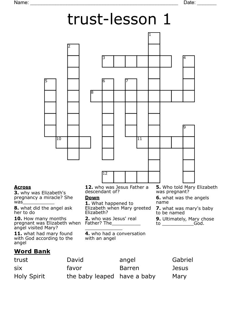 trust-lesson 1 Crossword