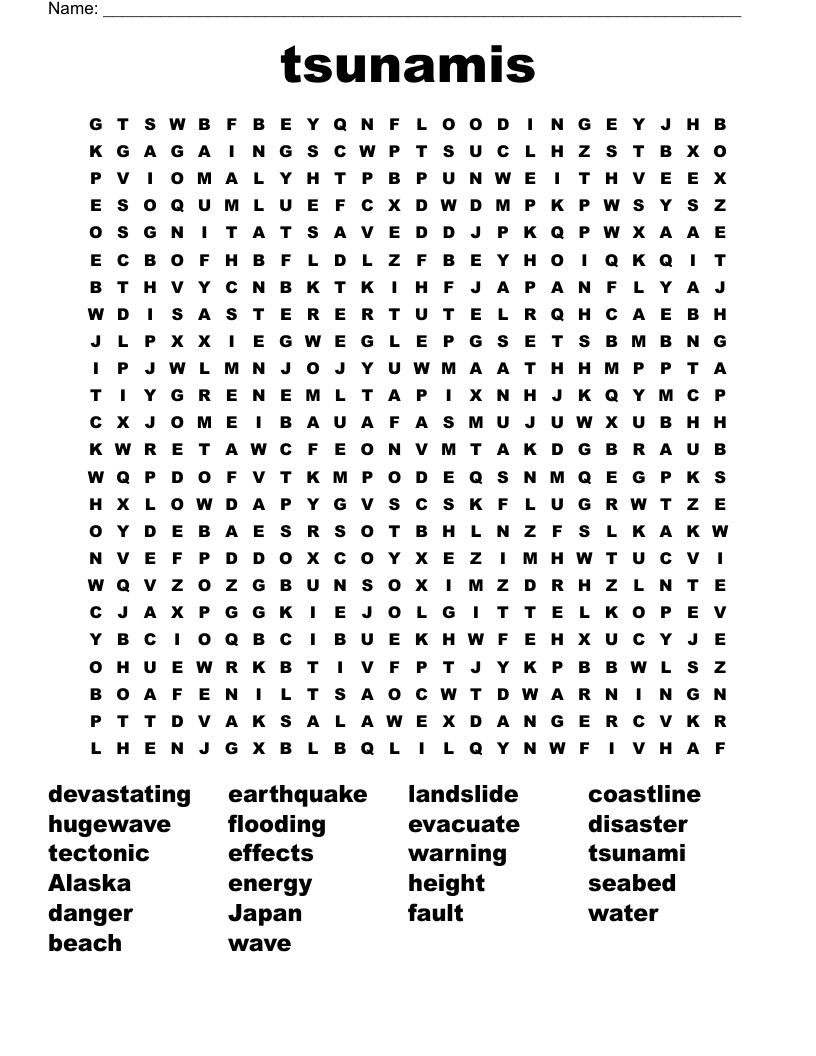 tsunamis Word Search