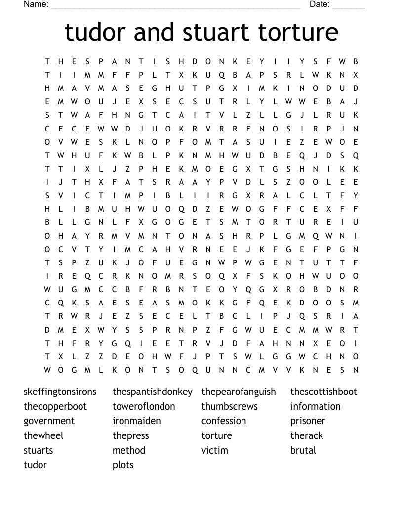 tudor and stuart torture Word Search
