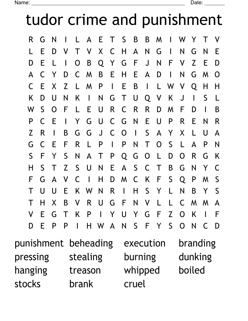tudor crime and punishment Word Search