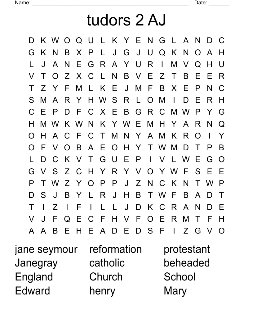 tudors 2 AJ Word Search