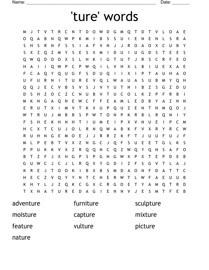 'ture' words Word Search