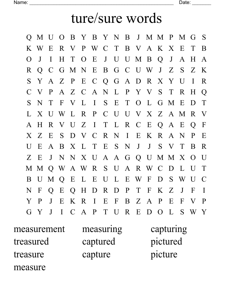 ture/sure words Word Search