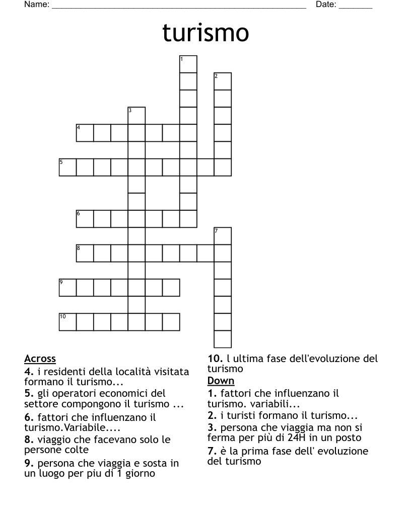 turismo Crossword