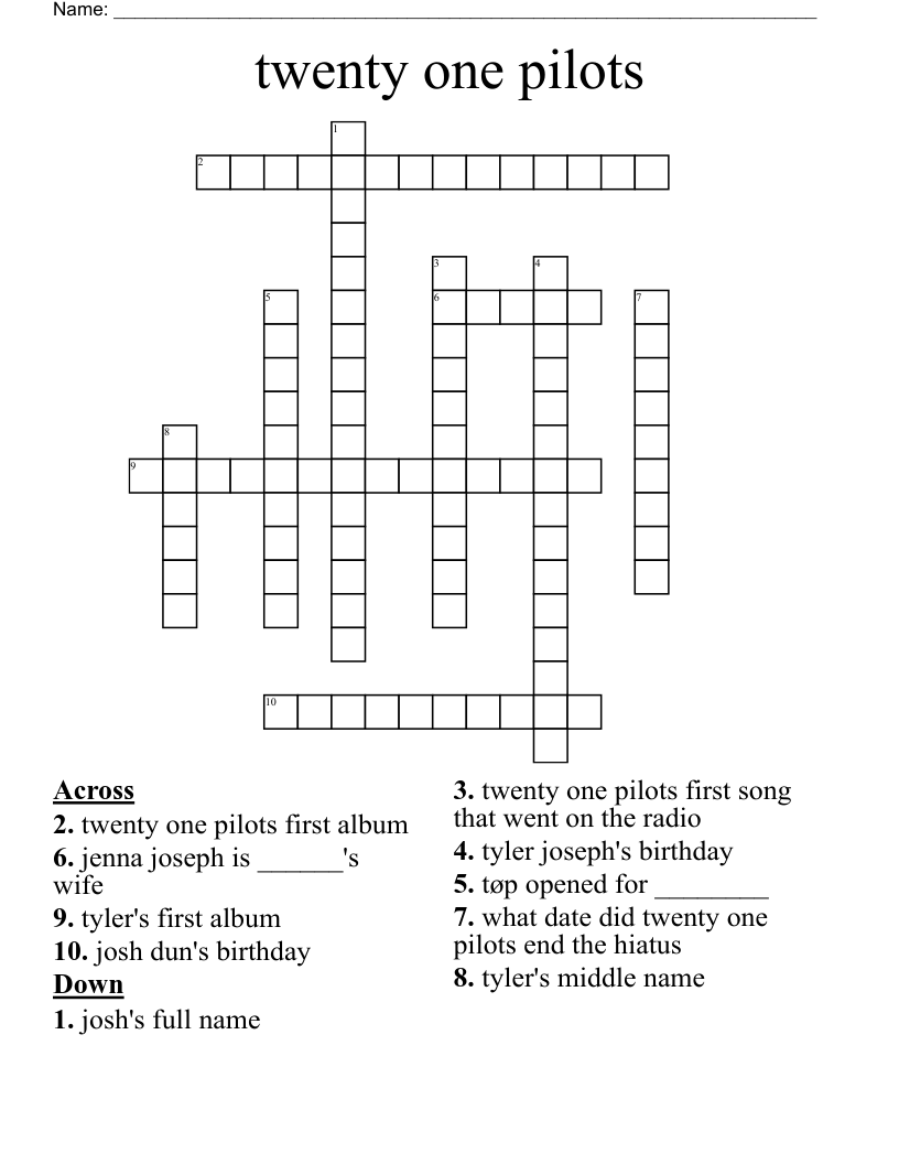 twenty one pilots Crossword