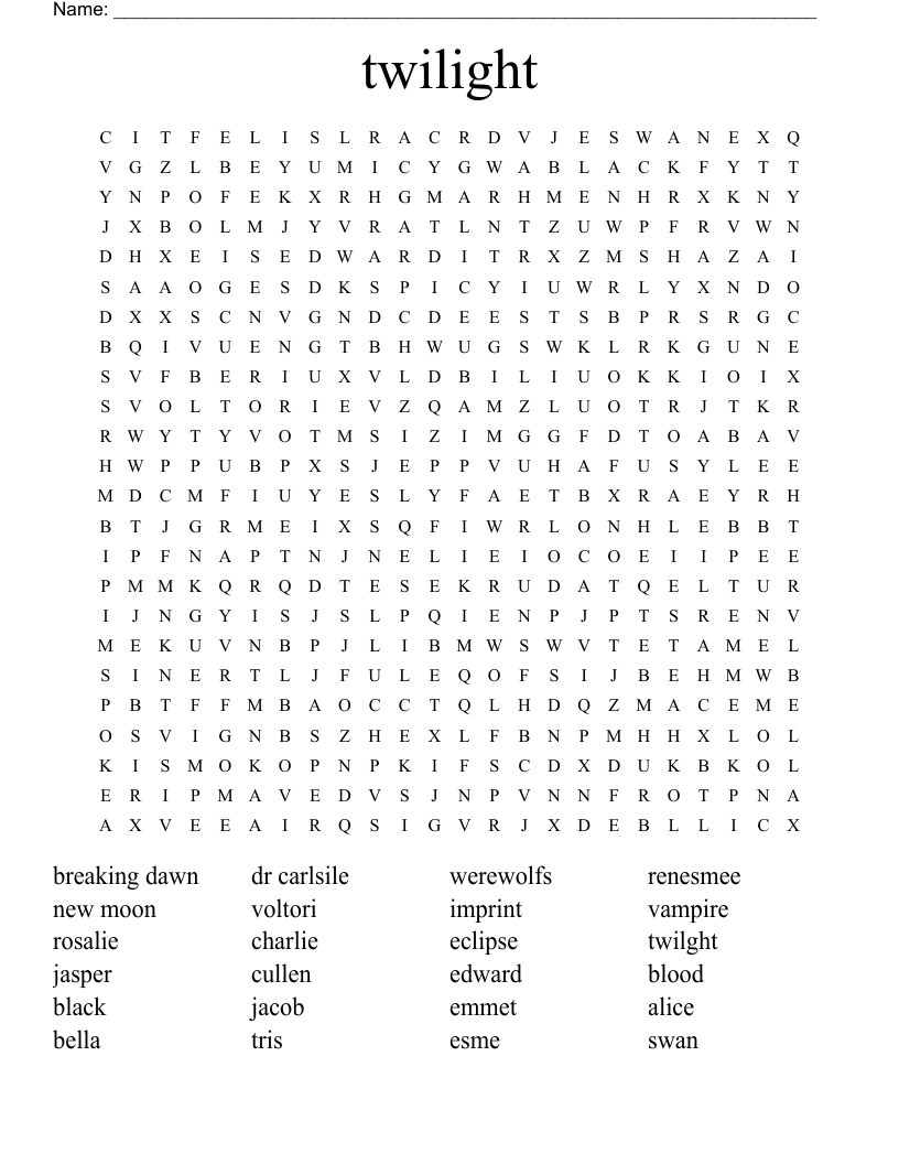 twilight Word Search