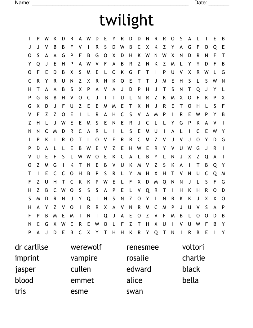 twilight Word Search