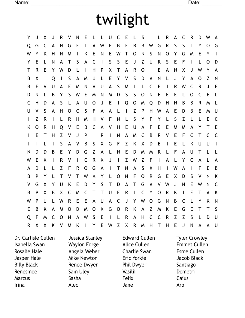 twilight Word Search