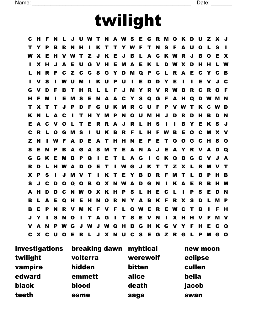 twilight  Word Search
