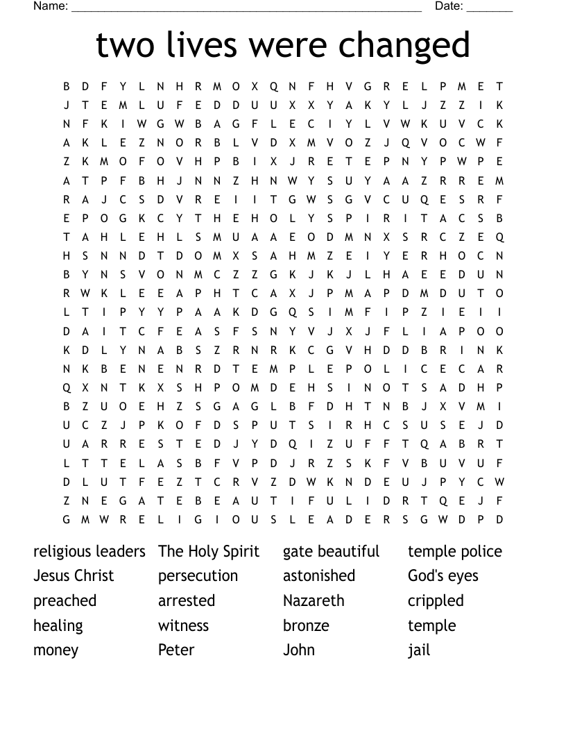 two lives were changed Word Search