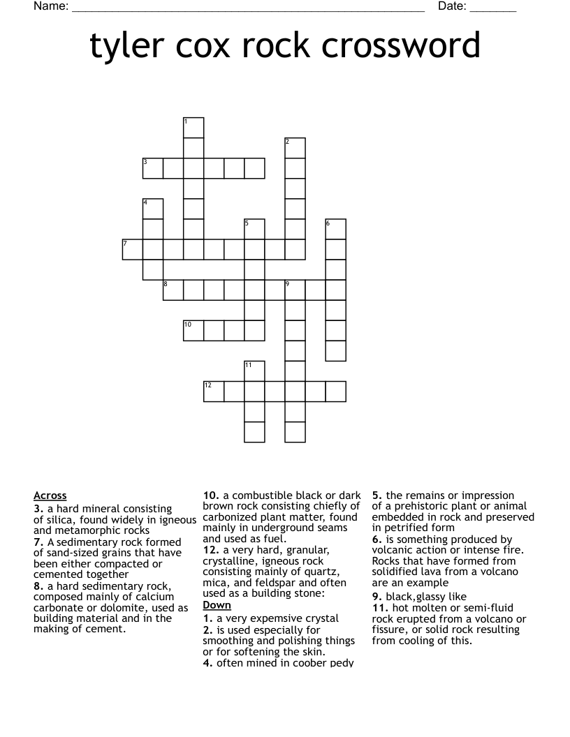 tyler cox rock crossword