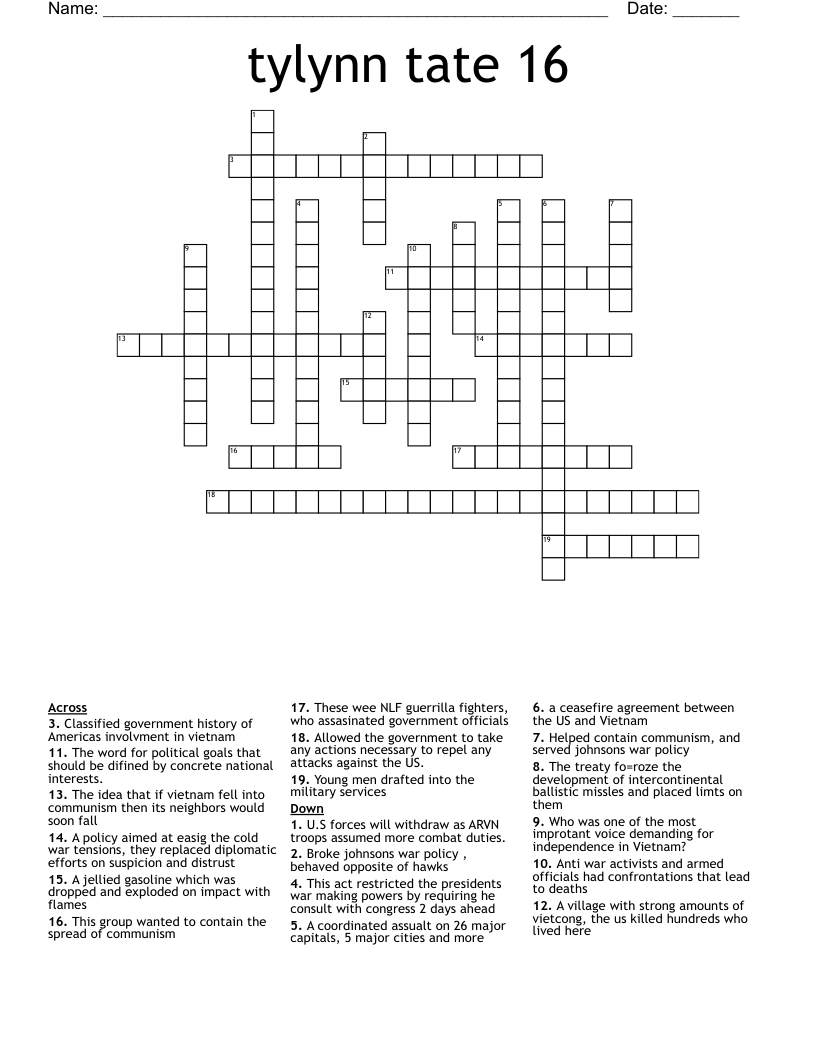 tylynn tate 16 Crossword