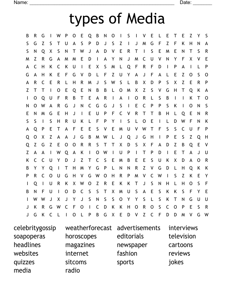types of Media Word Search