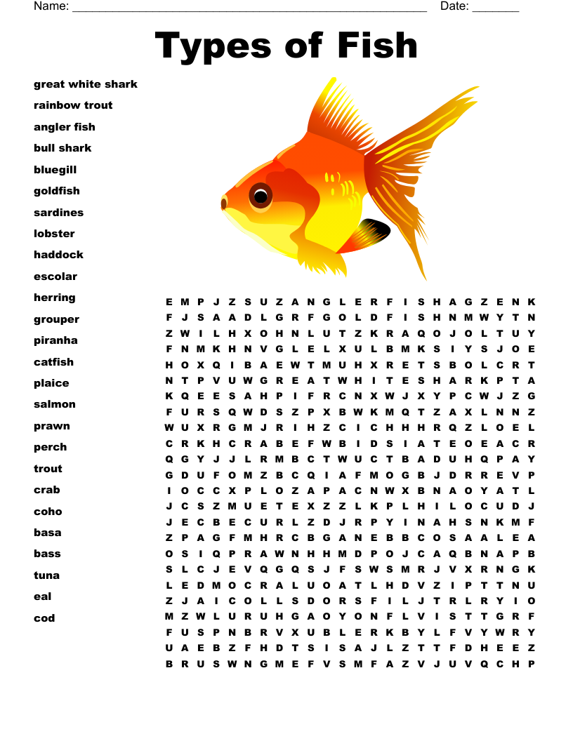 Types of Fish Word Search