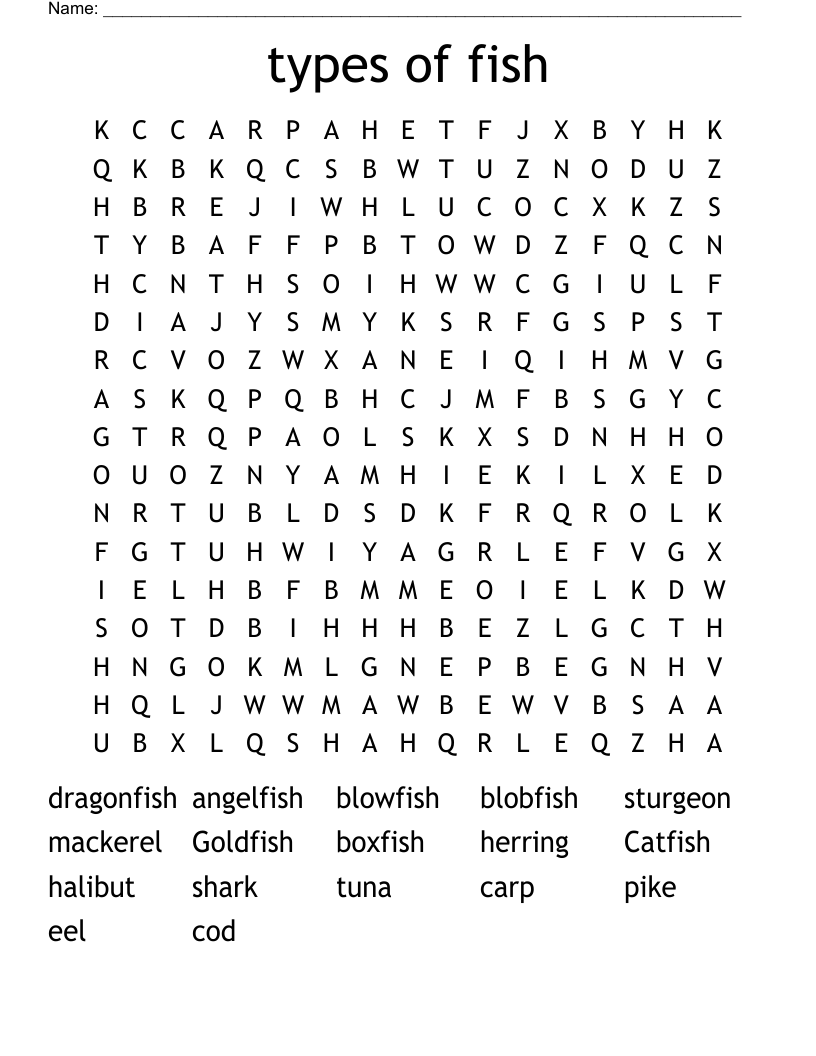 types of fish Word Search