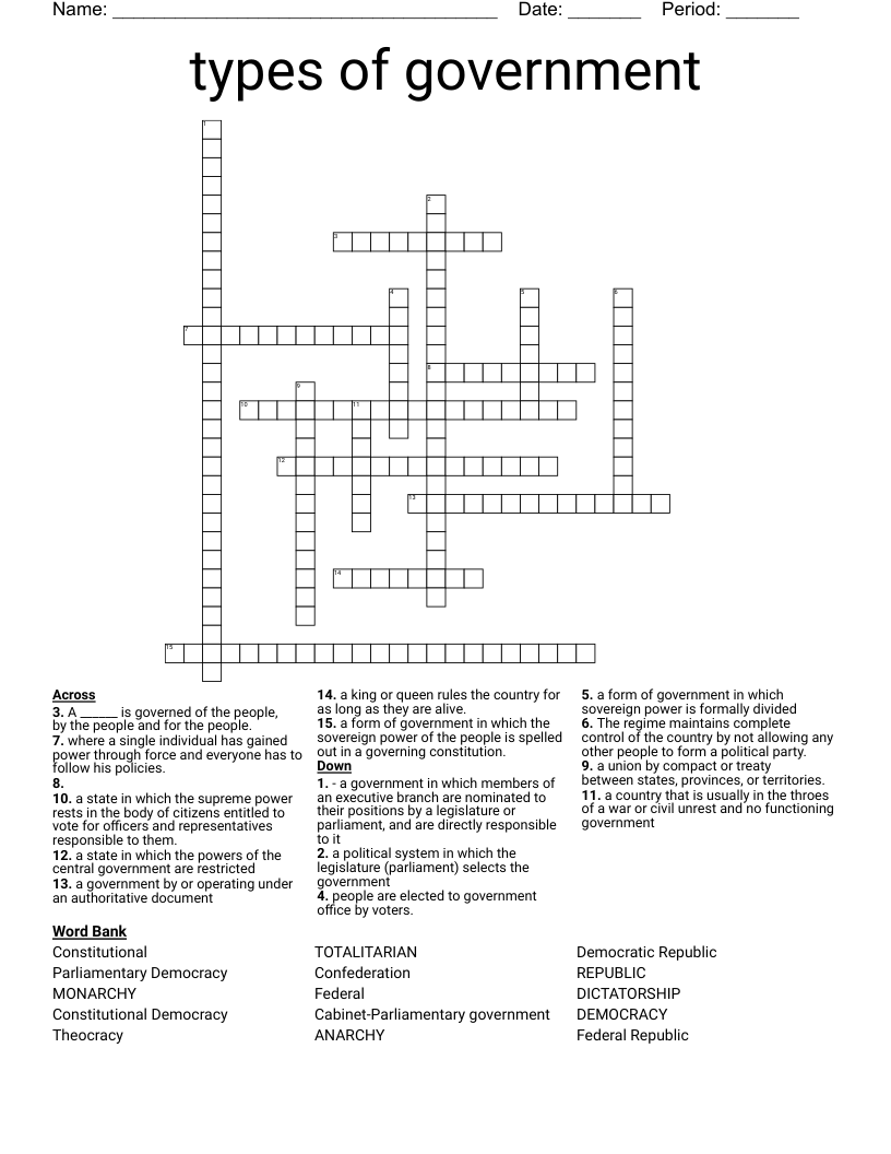 types of government Crossword
