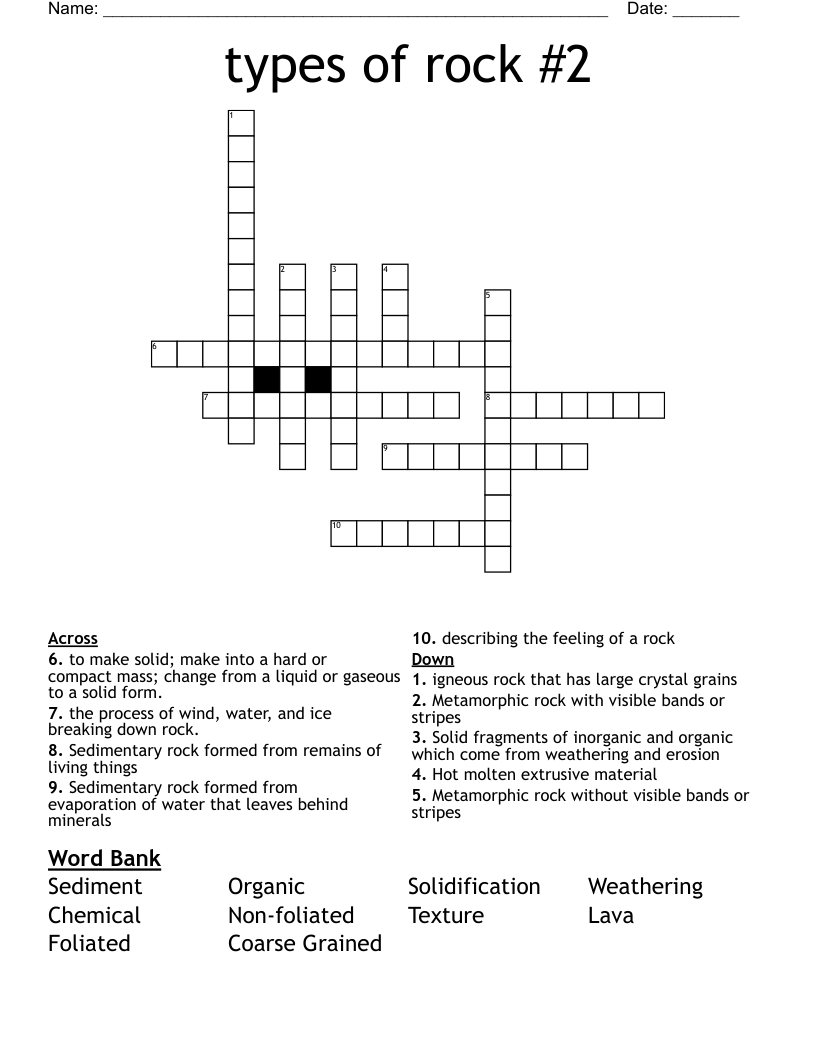 types of rock #2 Crossword