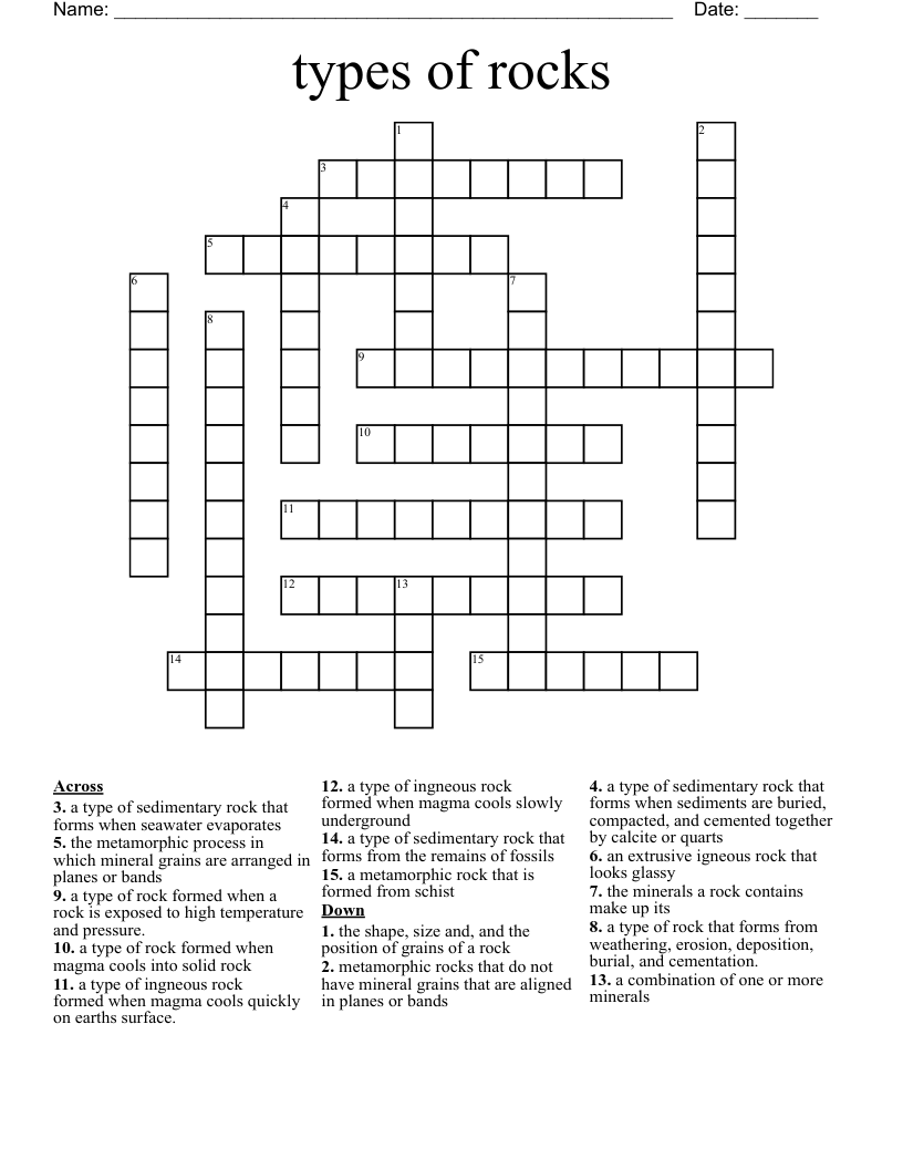types of rocks Crossword