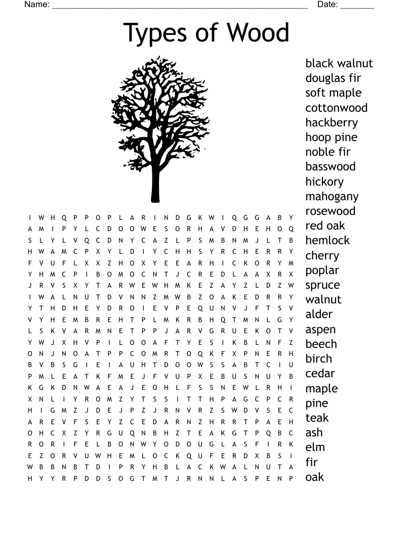 Types of Wood Word Search