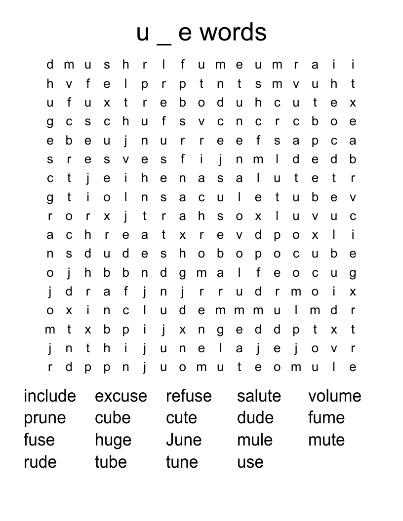 u _ e words Word Search