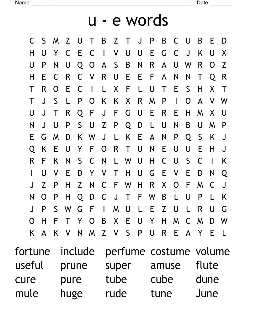 u - e words Word Search