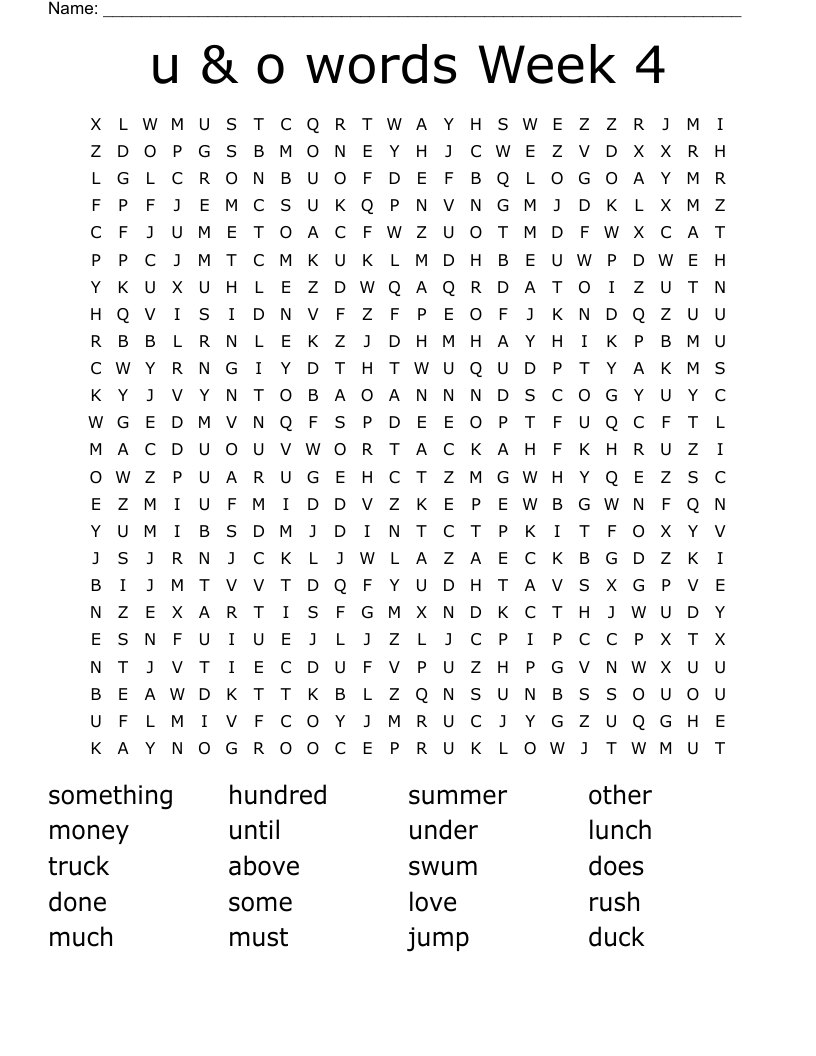 u & o words Week 4 Word Search
