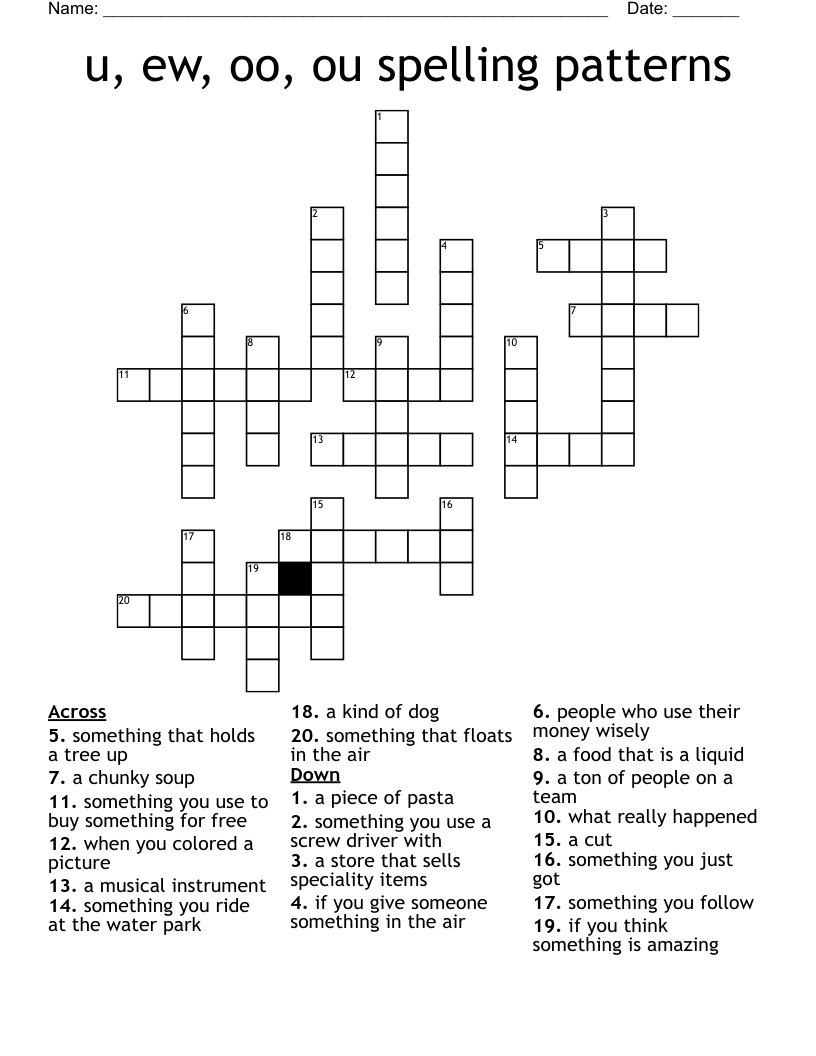 u, ew, oo, ou spelling patterns Crossword