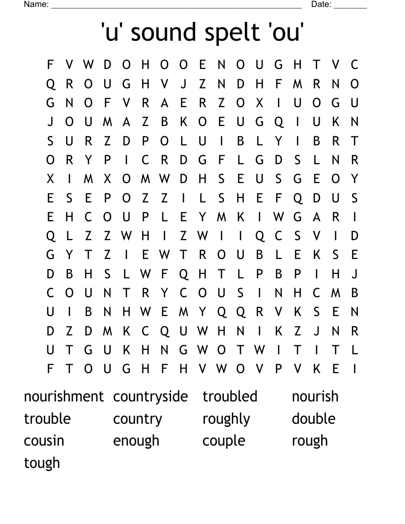 'u' sound spelt 'ou' Word Search