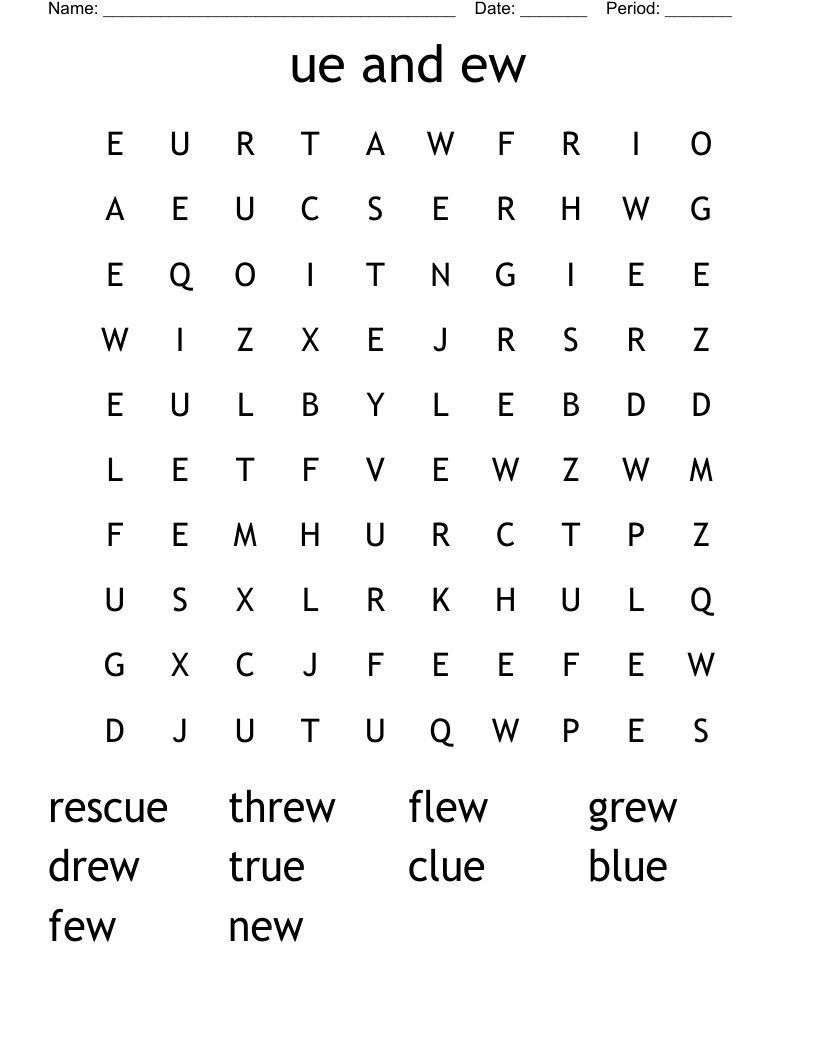 ue and ew Word Search