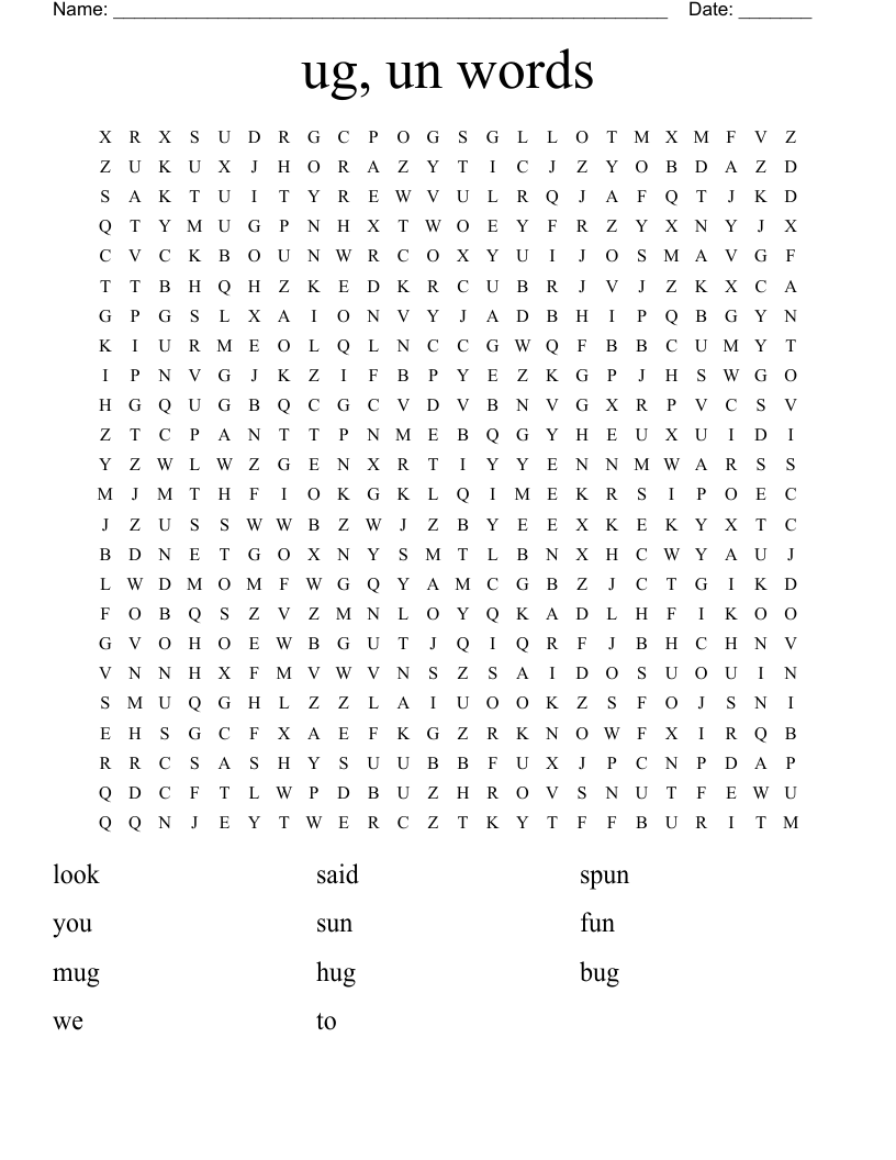 ug, un words Word Search