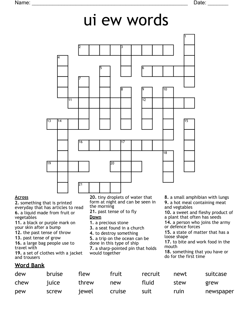 ui ew words Crossword