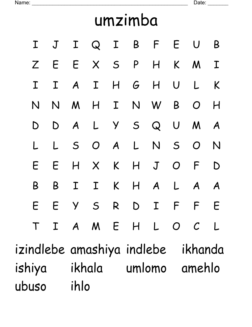 umzimba Word Search