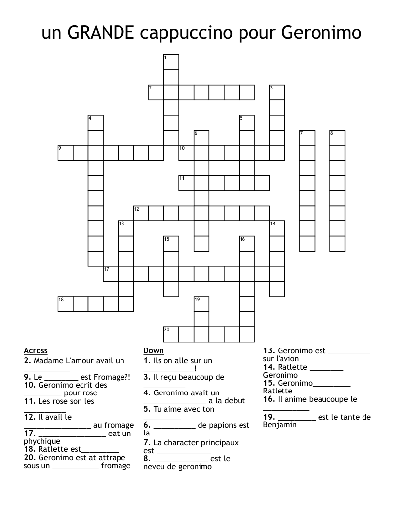 un GRANDE cappuccino pour Geronimo Crossword