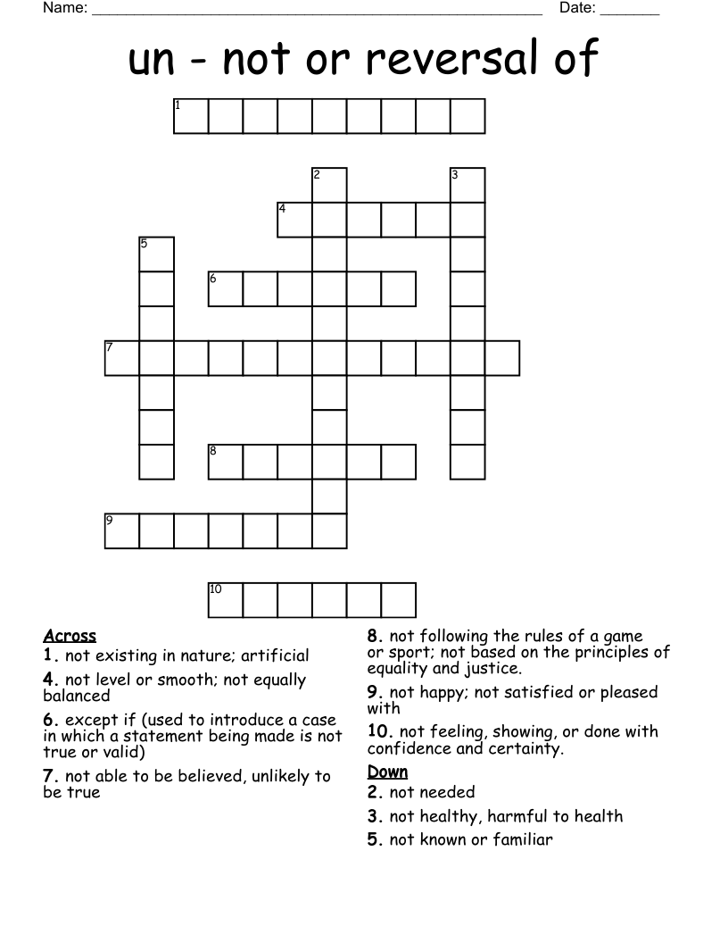 un - not or reversal of Crossword